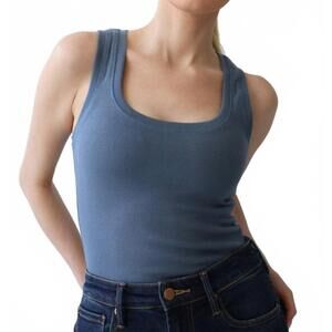 NEW SAVRAE essential cotton ribbed tank top in blue